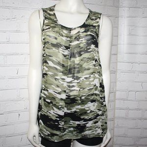 🌿🖤 Bobbie Brooks Sheer Camo Blouse · Size L